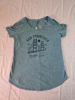 St. John's Bay Crew Neck Short Sleeve T-Shirt Women's Small Aqua San Francisco